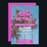 90th birthday invitation Summer Tropical Palm tree<br><div class="desc">90th birthday invitations Pink Tropical Palm tree pink</div>