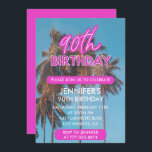 90th birthday invitation Summer Tropical Palm tree<br><div class="desc">90th birthday invitations Pink Tropical Palm tree pink</div>