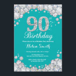 90th Birthday Invitation Teal and Silver Diamond<br><div class="desc">90th Birthday Invitation. Teal and Silver Rhinestone Diamond Teal Turquoise Aqua Background. Elegant Birthday Bash invite. Adult Birthday. Women Birthday. Men Birthday. For further customisation,  please click the "Customise it" button and use our design tool to modify this template.</div>