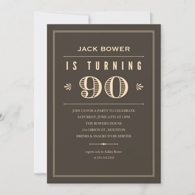 90th Birthday Invitations for Men (Front)