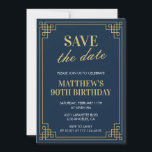 90th birthday invitations Men Save the date Navy<br><div class="desc">Elegant 90th birthday invitations Men Save the date Navy Gold chic modern</div>