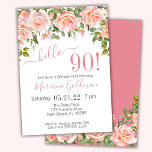 90th Birthday Invitations Pink Floral Modern Party<br><div class="desc">Pink floral modern 90th birthday invitations - 'hello 90!' party with white background and beautiful print that you can customise with all of your birthday party information. with peach and pink colours - elegant.</div>