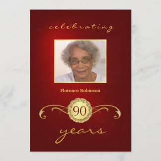 90th Birthday Invitations - Royal Red Monogram