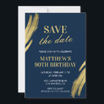 90th birthday invitations Save the date Navy Gold<br><div class="desc">Elegant 90th birthday invitations Save the date Navy Gold chic</div>