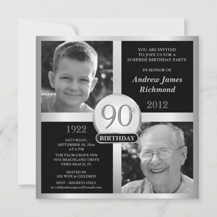 90th Birthday Invitations Then & Now 2 Photos | Zazzle