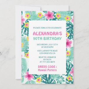 90th birthday invitations Tropical Hawaii Pattern