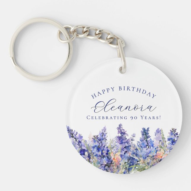 90th Birthday July Birth Flower Gift Custom Key Ring (Front)