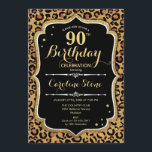 90th Birthday - Leopard Print Invitation<br><div class="desc">90th Birthday Invitation.
Elegant black white design with faux glitter gold. Features leopard cheetah animal print and script font. Perfect for an elegant birthday party. Can be personalized into any year! Message me if you need further customization.</div>