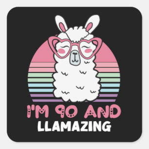 90th Birthday Llamazing Llama 90 Year Old Birthday Square Sticker