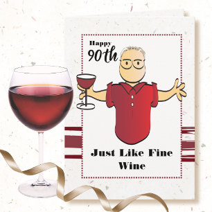 90th Birthday Male Cartoon Red Wine Funny Card