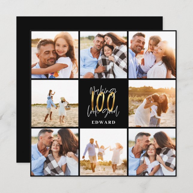 90th birthday modern black and gold photo collage (Front/Back)