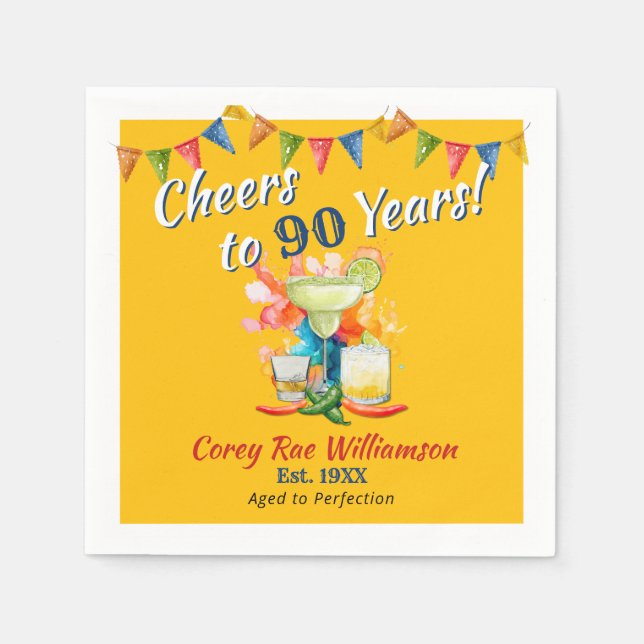 90th Birthday Modern Fiesta Cheers to 90 Years  Napkin (Front)