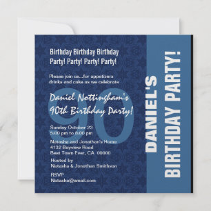 90th Birthday Modern Pattern in Hues of Blue W333 Invitation