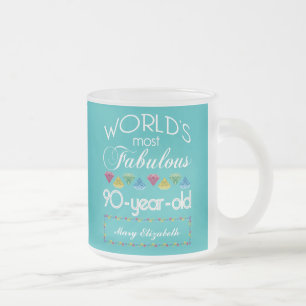 90th Birthday Most Fabulous Colourful Gem Frosted Glass Coffee Mug