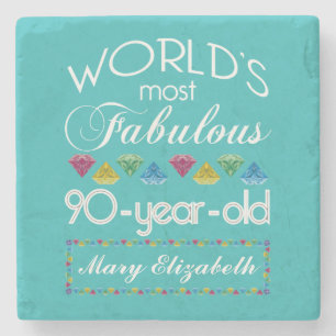 90th Birthday Most Fabulous Colourful Gem Stone Coaster