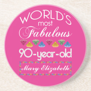 90th Birthday Most Fabulous Colourful Gems Pink Coaster