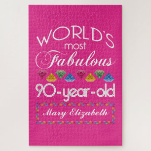 90th Birthday Most Fabulous Colourful Gems Pink Jigsaw Puzzle