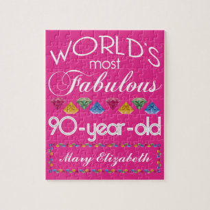 90th Birthday Most Fabulous Colourful Gems Pink Jigsaw Puzzle
