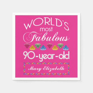 90th Birthday Most Fabulous Colourful Gems Pink Napkin