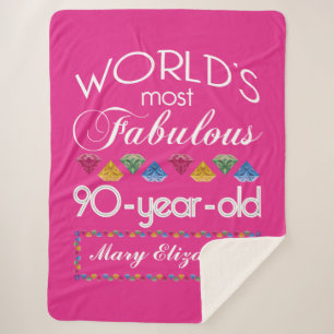 90th Birthday Most Fabulous Colourful Gems Pink Sherpa Blanket