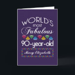 90th Birthday Most Fabulous Colourful Gems Purple Card<br><div class="desc">Celebrate the milestone birthday of your favourite senior citizen with this fun gift reminding them of how fabulous they are. White and grey lettering on deep purple background. Colourful diamonds in rainbow tones serve as accent. Customise with names, initials or other text. This series is in increments of 5 years...</div>