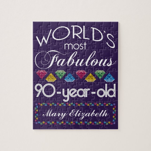 90th Birthday Most Fabulous Colourful Gems Purple Jigsaw Puzzle (Vertical)