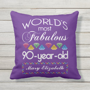 90th Birthday Most Fabulous Colourful Gems Purple Outdoor Cushion