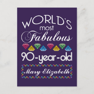 90th Birthday Most Fabulous Colourful Gems Purple Postcard