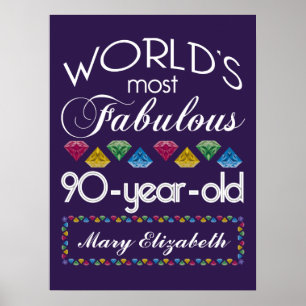 90th Birthday Most Fabulous Colourful Gems Purple Poster