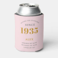 90th Birthday Name 1935 Pink Grey Elegant Chic