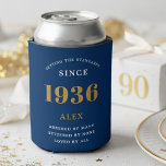 90th Birthday Name 1936 Blue Gold Elegant Chic Can Cooler<br><div class="desc">Luxurious 90th Birthday Blue and Gold Can Cooler: The perfect party companion. Our high-quality 90th Birthday Can Cooler is made to help you toast to the big milestone in style. Crafted in sleek blue and accented with gold, it brings a touch of luxury to your celebration. Not just a pretty...</div>