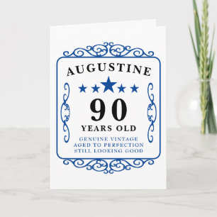 90th Birthday Name Blue Vintage Manly Elegant Card