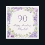 90th Birthday Napkins Elegant Purple Floral<br><div class="desc">This elegant ivory,  lavender purple,  and sage green floral border 90th birthday napkin is perfect for an elegant birthday party. This design features a watercolor flowers frame,  and is a nice feminine choice for a special event to celebrate a milestone birthday.</div>