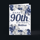 90th Birthday Navy Balloons Card<br><div class="desc">A gorgeous navy and silver balloon happy 90th (or any age) birthday card. This fabulous design is the perfect way to wish someone a happy ninetieth birthday (or change the age!) Personalise with our own custom name and message. Blue coloured typography and gorgeous navy blue and silver balloons.</div>