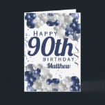 90th Birthday Navy Balloons Card<br><div class="desc">A gorgeous navy and silver balloon happy 90th (or any age) birthday card. This fabulous design is the perfect way to wish someone a happy ninetieth birthday (or change the age!) Personalise with our own custom name and message. Blue coloured typography and gorgeous navy blue and silver balloons.</div>