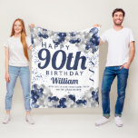 90th Birthday Navy Balloons Fleece Blanket<br><div class="desc">A gorgeous navy and silver balloon happy 90th birthday fleece blanket. This fabulous design is the perfect way to wish someone a happy ninetieth birthday (or any age!) Personalise with our own custom name and message. Blue coloured typography and gorgeous navy blue and silver balloons.</div>