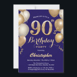 90th Birthday Navy Blue and Gold Balloons Confetti Invitation<br><div class="desc">90th Birthday Navy Blue and Gold Balloons Confetti Invitation. For further customisation,  please click the "Customise it" button and use our design tool to modify this template.</div>