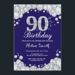 90th Birthday Navy Blue and Silver Diamond Invitation<br><div class="desc">90th Birthday Invitation. Navy Blue and Silver Rhinestone Diamond. Elegant Birthday Bash invite. Adult Birthday. Women Birthday. Men Birthday. For further customisation,  please click the "Customise it" button and use our design tool to modify this template.</div>