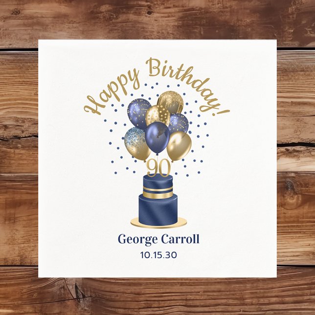90th Birthday Navy Blue Balloon Cake Napkin (Creator Uploaded)