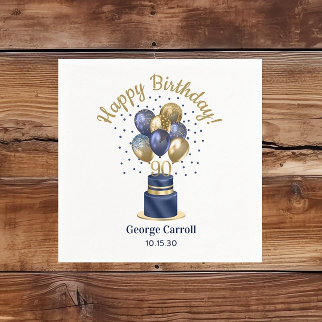 90th Birthday Navy Blue Balloon Cake Napkin (Creator Uploaded)