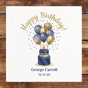 90th Birthday Navy Blue Balloon Cake Napkin
