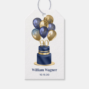 90th Birthday Navy Blue Cake Gift Tags