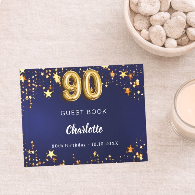 90th Birthday navy blue gold stars Guest Book (Creator Uploaded)