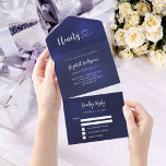 90th Birthday navy blue silver rsvp All In One Invitation<br><div class="desc">A navy blue background. The blue colour is uneven.  Personalise and add name,  party details,  RSVP date,  return address and name.  Ninety with a heart.</div>