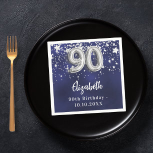 90th birthday navy blue silver stars napkin
