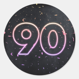 90th Birthday Neon Sign On Black  Classic Round Sticker