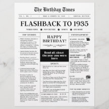 90th Birthday Newspaper 1935 Monotone 