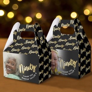 90th birthday ninety script gold black photo Favou Favour Box