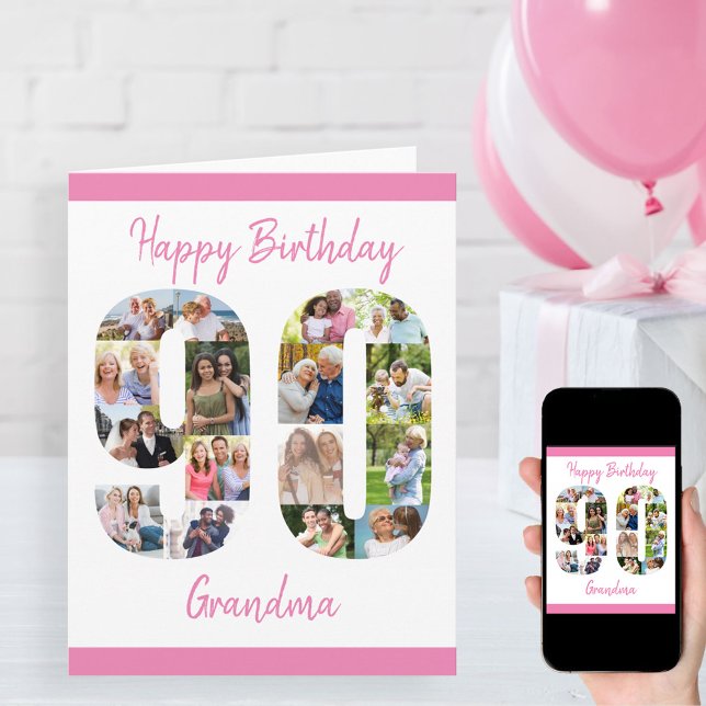 90th Birthday Number 90 Photo Collage Big Custom Card (Creator Uploaded)