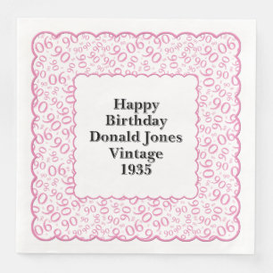 90th Birthday Number Pattern Scallops Pink/White Napkin